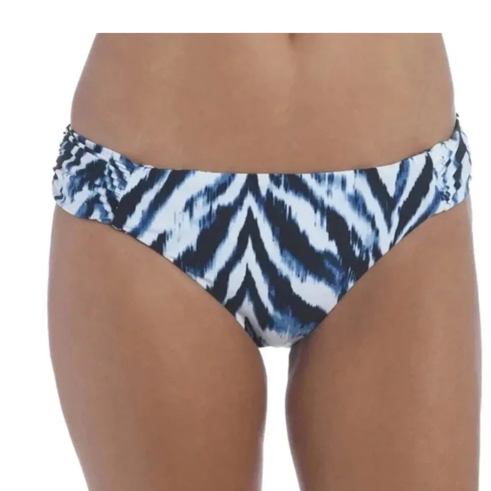 La Blanca Reversible Swim Bikini Bottom Hipster Size 14 Blue White Shirred New